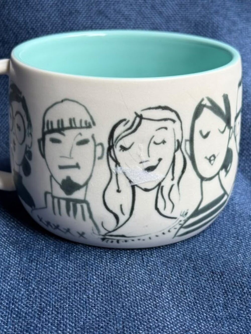 Anthropologie My Kind of Person People Person Mug Face Aqua Interior 15oz